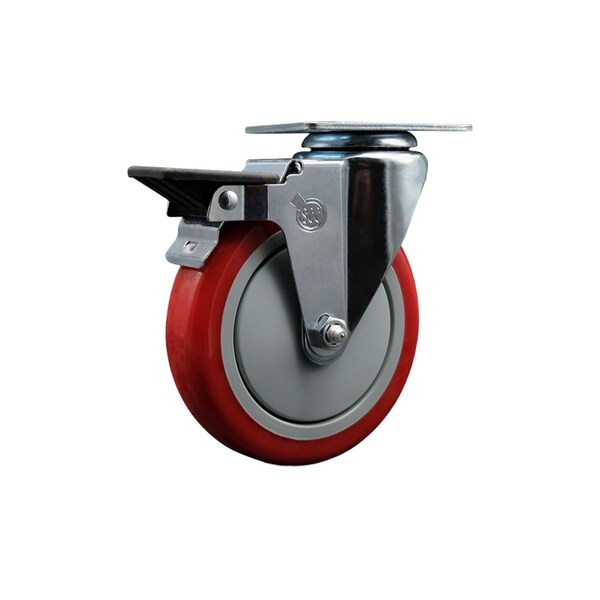 5'' Red Poly Wheel Swivel Top Plate Caster with Posi Brake